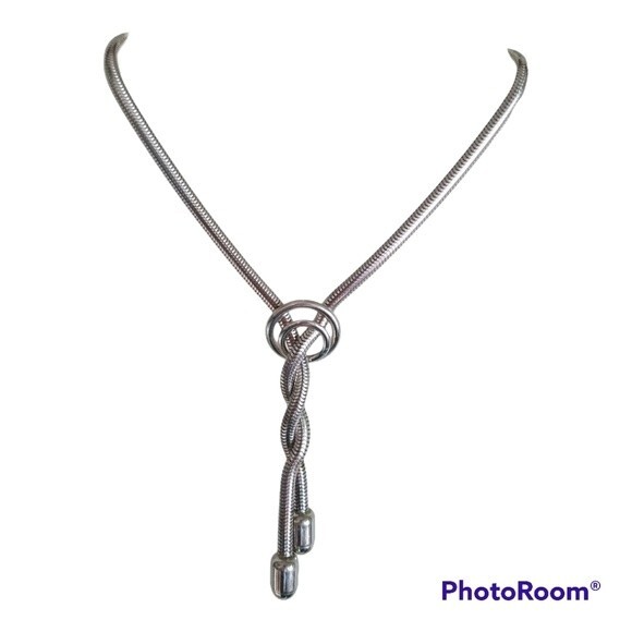 Silver Circle Braided Necklace - Picture 1 of 6